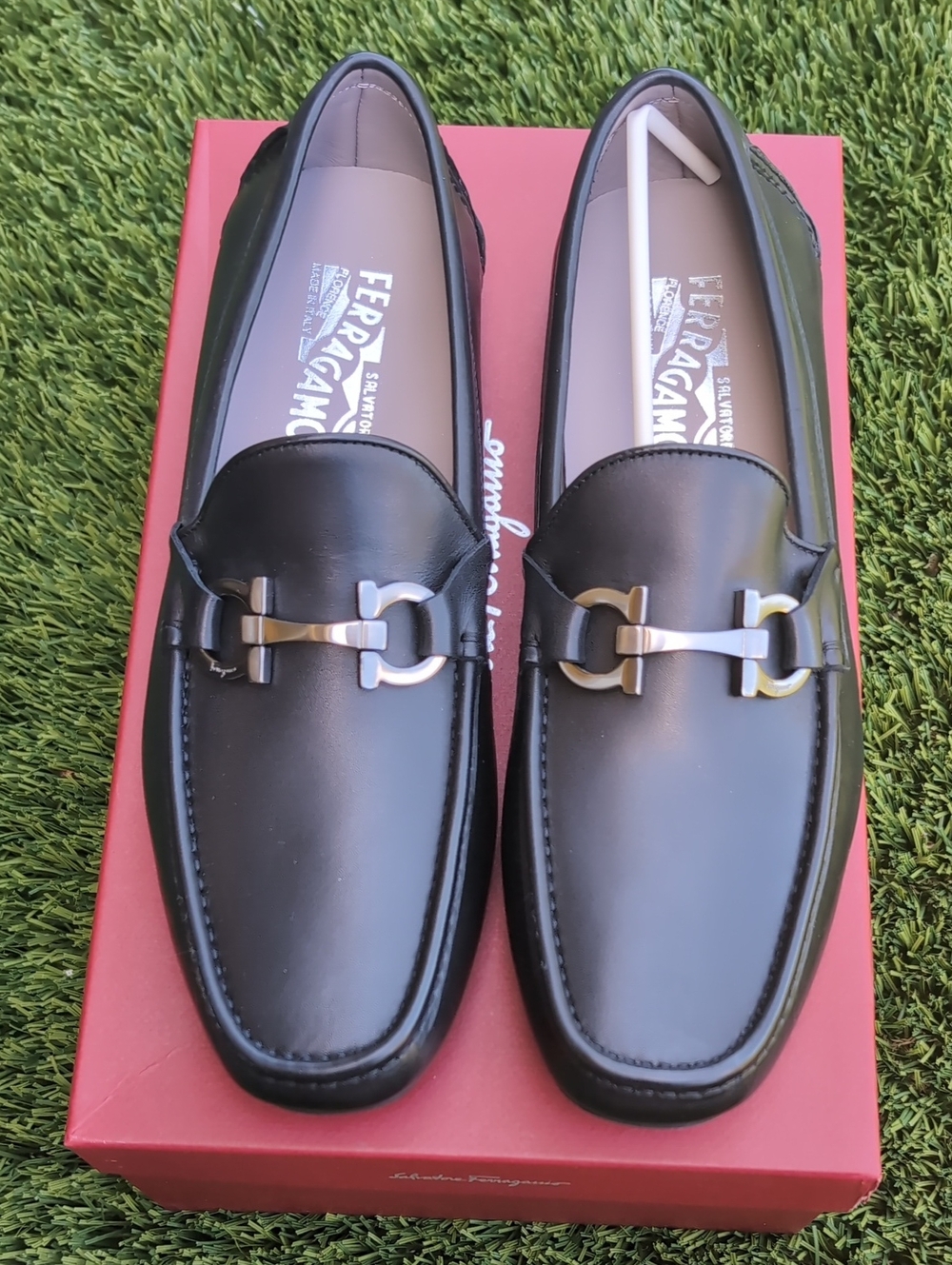 NEW Men's Salvatore Ferragamo Black Leather Barlett Horsebit Moccasin Loafers